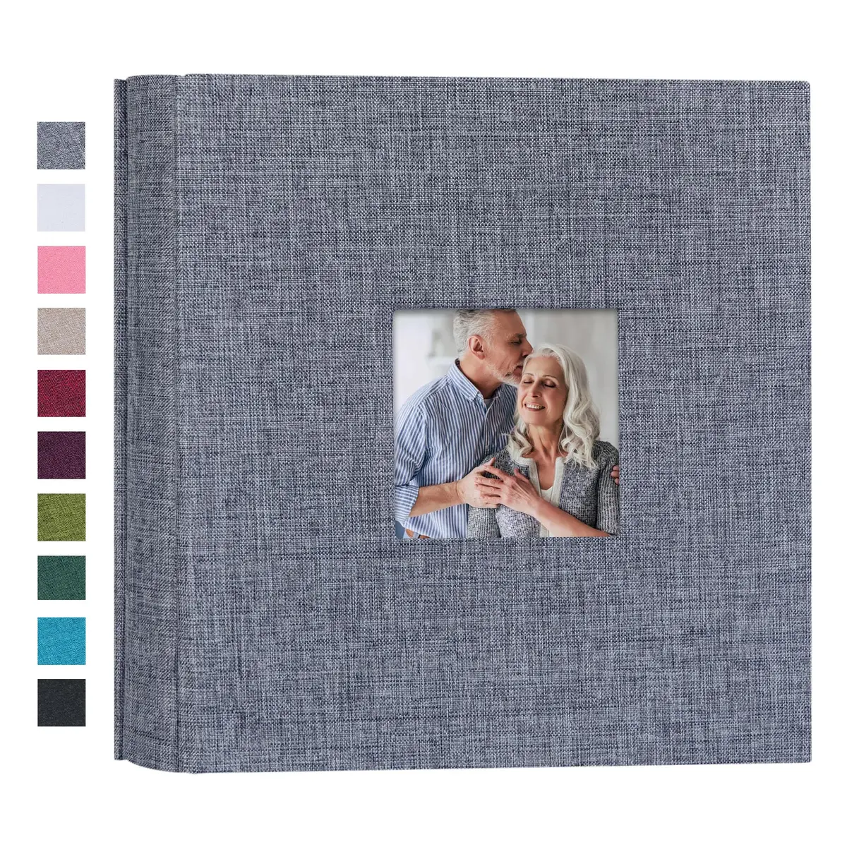 Mublalbum Gray Linen Cover Photo Album with Window, 200 Pockets (9" x 8.3" x 2") | Classic Memory Keeper - main product image