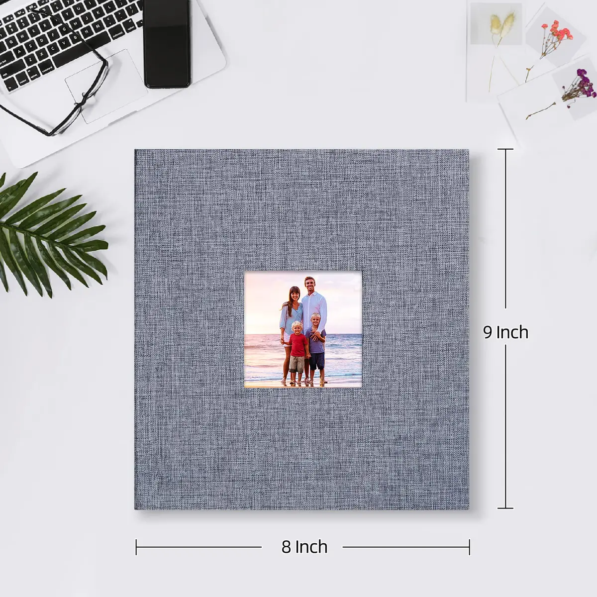 Mublalbum Gray Linen Cover Photo Album with Window, 200 Pockets (9" x 8.3" x 2") | Classic Memory Keeper - view 2