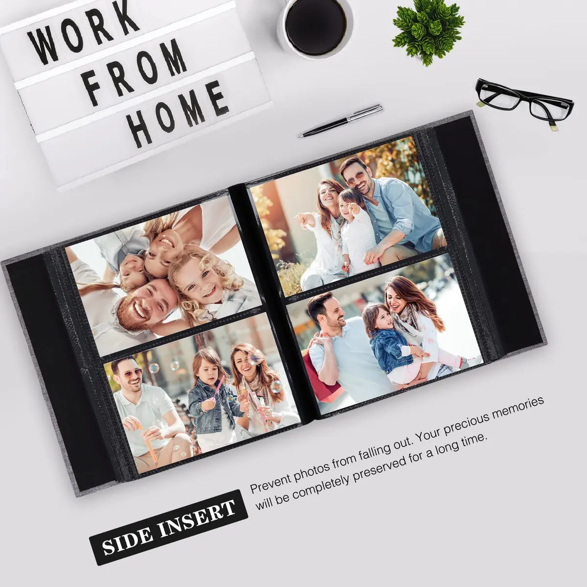 Mublalbum Gray Linen Cover Photo Album with Window, 200 Pockets (9" x 8.3" x 2") | Classic Memory Keeper - view 3