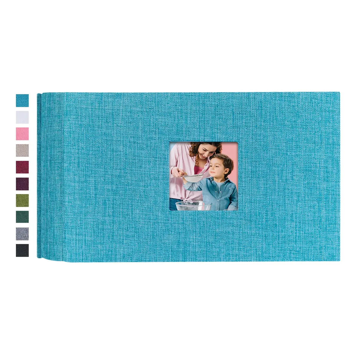 Mublalbum Blue Linen Cover Photo Album with Window | Holds 100 Horizontal 4x6 Photos - main product image
