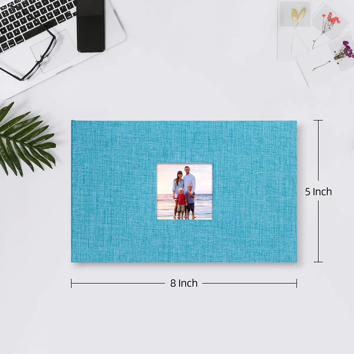 Mublalbum Blue Linen Cover Photo Album with Window | Holds 100 Horizontal 4x6 Photos - view 2