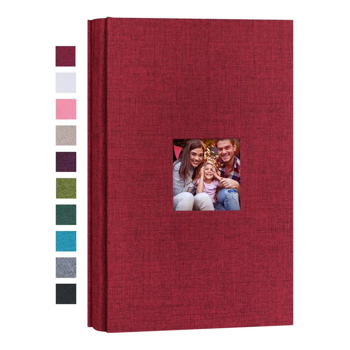 Mublalbum Red Linen Cover 4x6 Photo Album with Window, 300 Pockets | Keepsake Wedding & Baby Photo Book - main product image