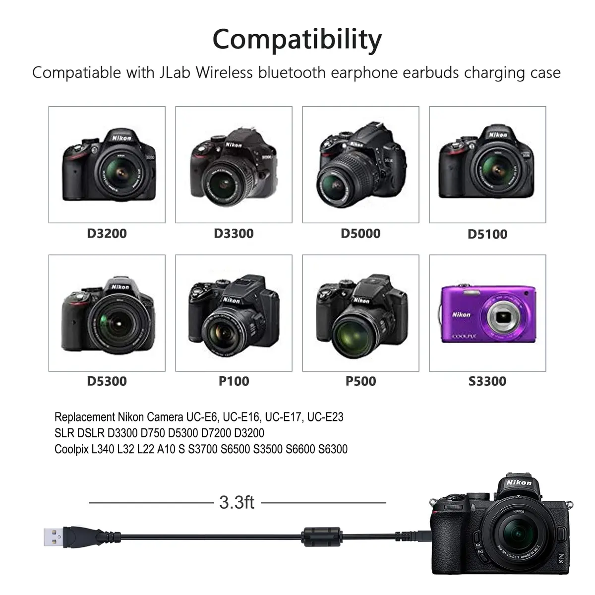 ycwwzzh USB-C Camera Cable 1m (3.3ft) | Nikon UC-E6/E16/E17/E23 Data Transfer & Charging - view 3