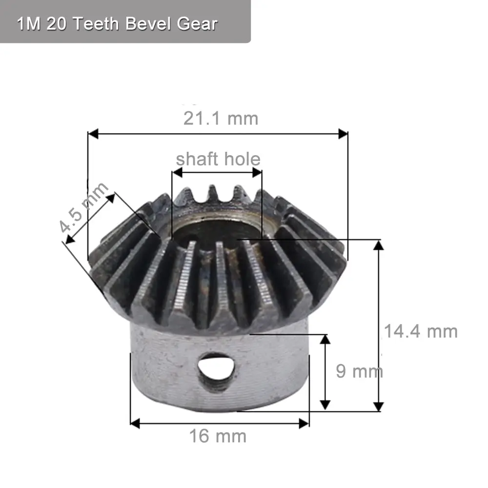 PGFUN 2 Pcs 1 Module 20 Teeth 5mm Shaft Hole Bevel Gear Set | 1:1 Ratio, 90 Degree Steering - view 5