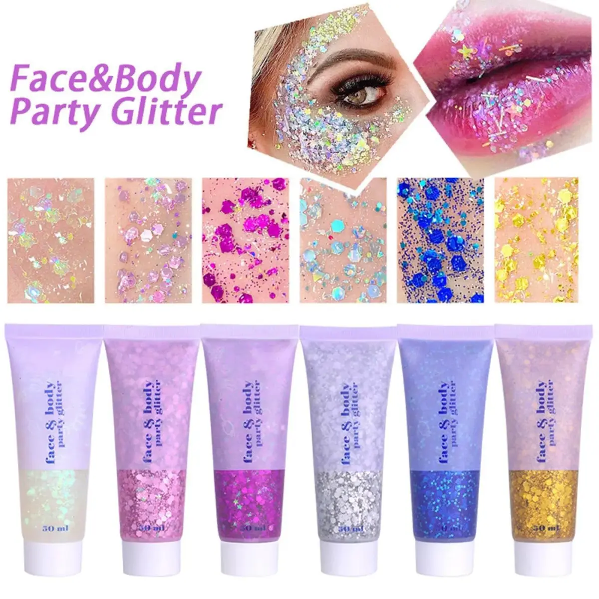 MEICOLY Silver Chunky Body Glitter Gel 50ml (1.69 Fl Oz) | Holographic Face & Body Sparkle for Festivals - view 5