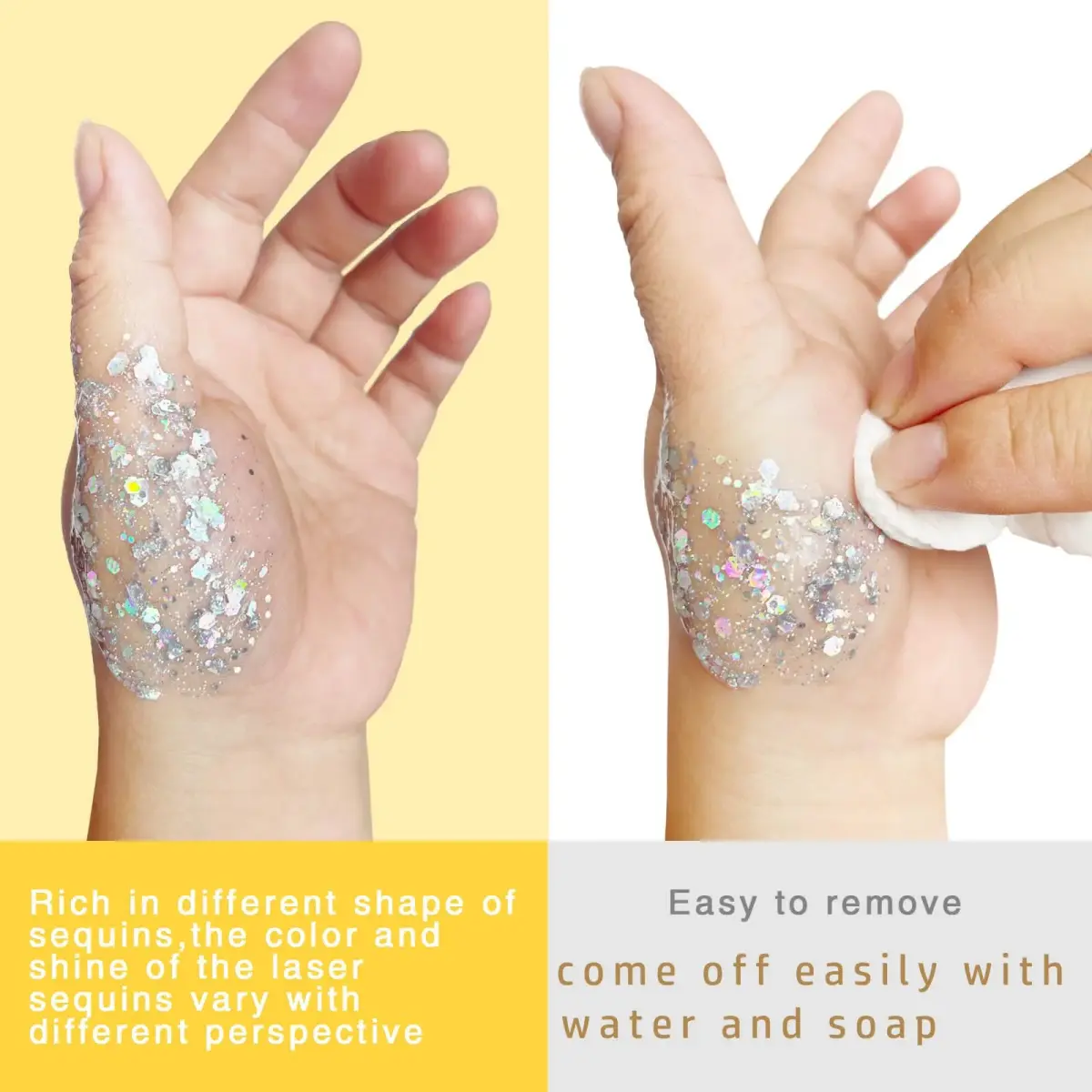 MEICOLY Silver Chunky Body Glitter Gel 50ml (1.69 Fl Oz) | Holographic Face & Body Sparkle for Festivals - view 3