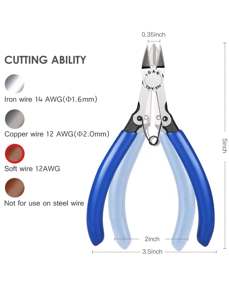 IGAN-330 Wire Flush Cutters 5''x2 | Ultra Sharp Precision CR-V Side Cutters for Electronics & Jewelry - view 2