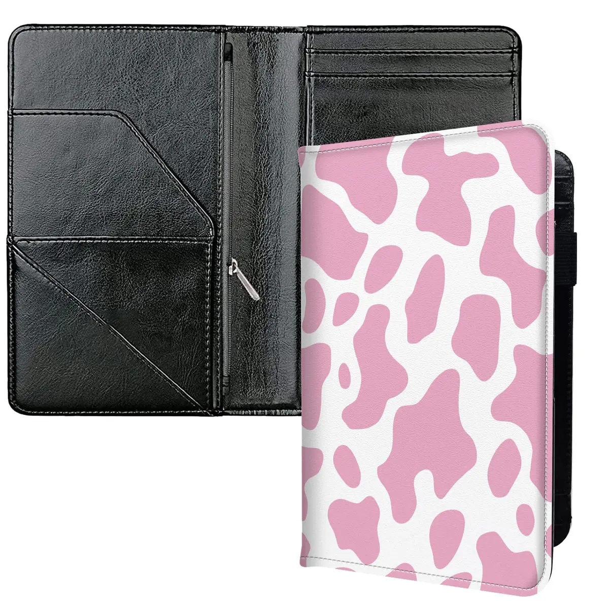 JANENFNA Server Books for Waitress with 7 Large Pockets | Pink Cow Prints, PU Leather, 7.5x5 inch - main product image