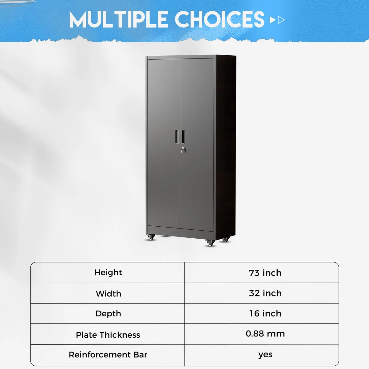 Greenvelly Metal Garage Storage Cabinet with 4 Swivel Wheels, 73" Black | Heavy-Duty Steel, Locking Doors & Shelves - view 7