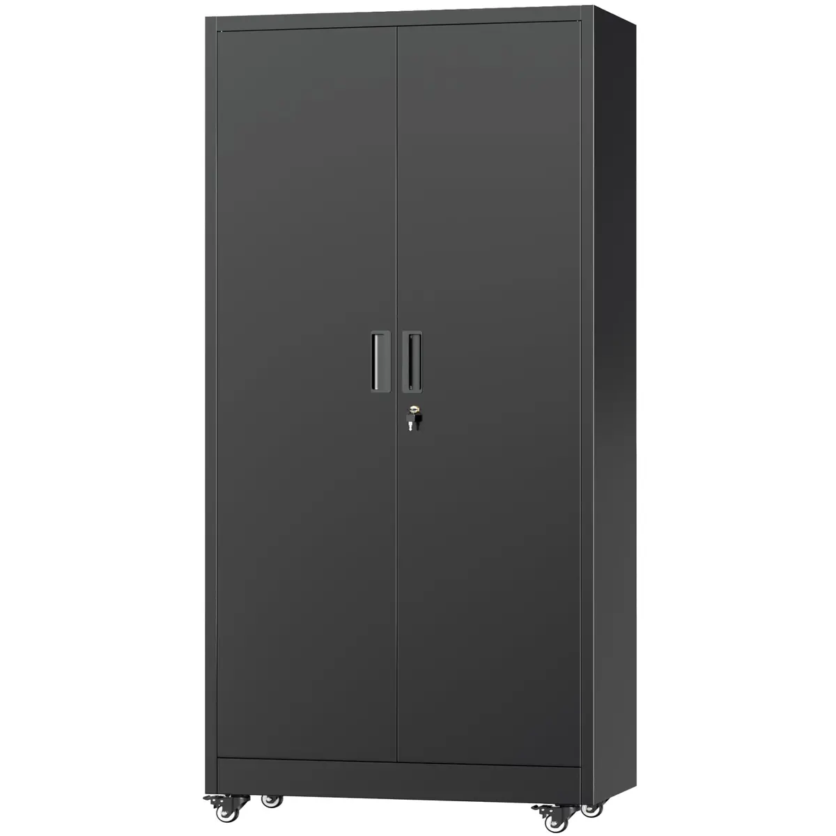 Greenvelly Metal Garage Storage Cabinet with 4 Swivel Wheels, 73" Black | Heavy-Duty Steel, Locking Doors & Shelves - view 9