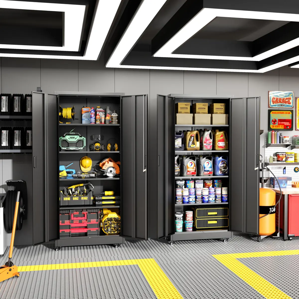 Greenvelly Metal Garage Storage Cabinet with 4 Swivel Wheels, 73" Black | Heavy-Duty Steel, Locking Doors & Shelves - view 2