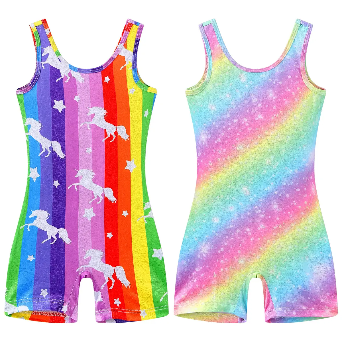 LUOUSE 2 Pack Toddler Girls Skinny Gymnastics Leotards With Shorts, Little Kids Colorful Dance Unitards 7-8 Years - main product image