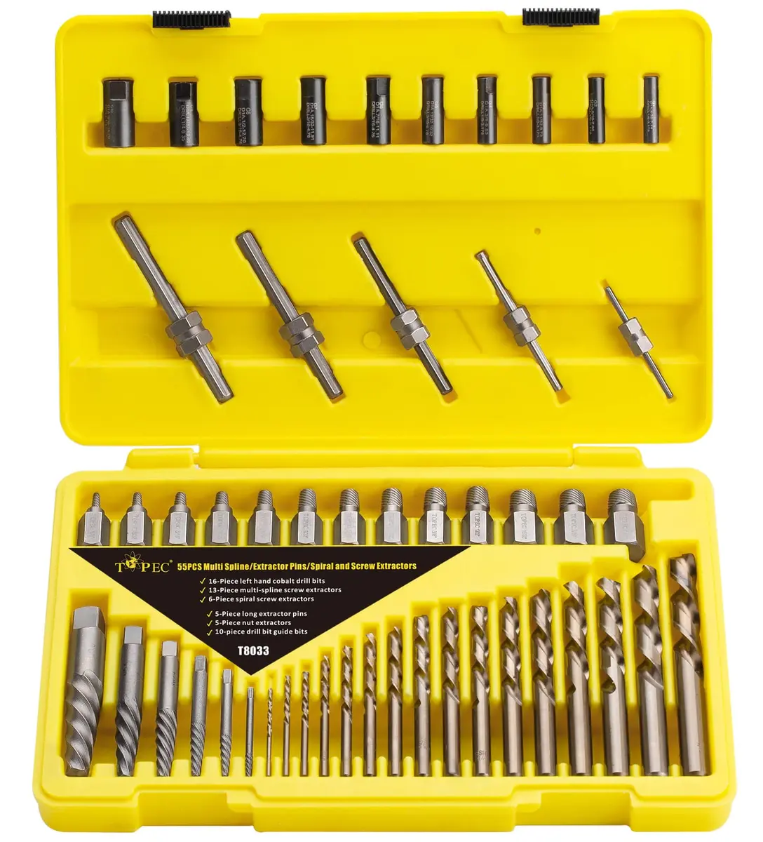 Topec 55-Piece Screw Extractor Set & Broken Bolt Extractors | Industrial Grade Tools for Damaged Fasteners - main product image