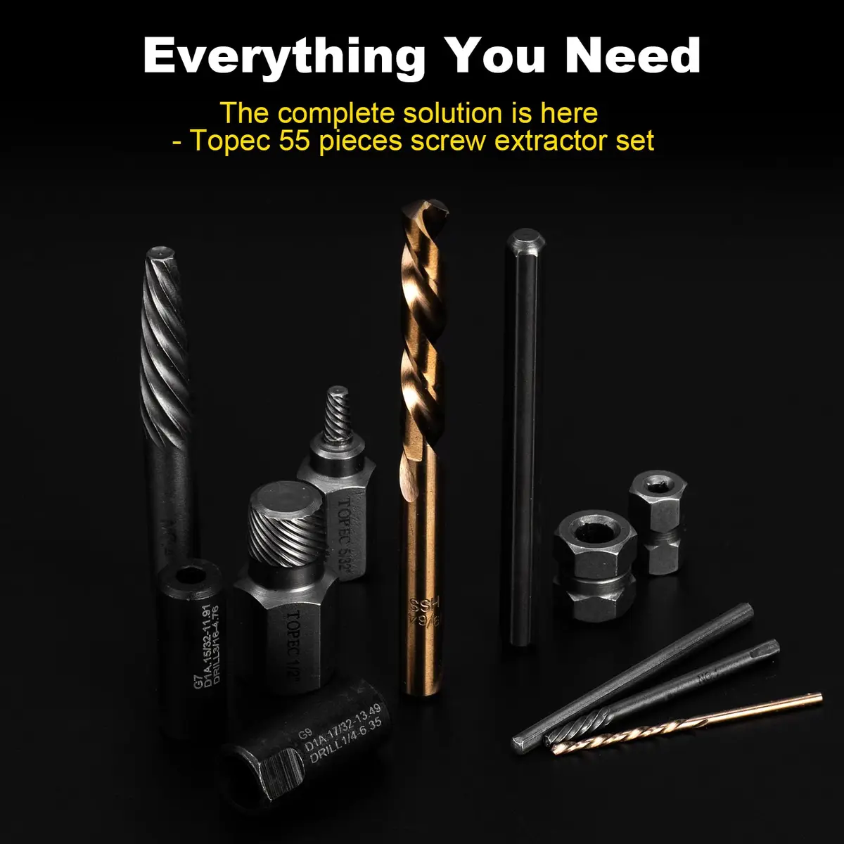 Topec 55-Piece Screw Extractor Set & Broken Bolt Extractors | Industrial Grade Tools for Damaged Fasteners - view 7