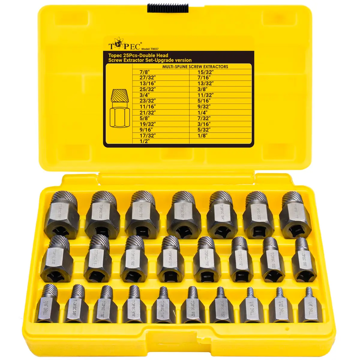 Topec Screw Extractor Set 25Pcs, 3/8” Drive | High Carbon Steel, Multi-Size, Easy Out for Broken Bolts & Studs - main product image