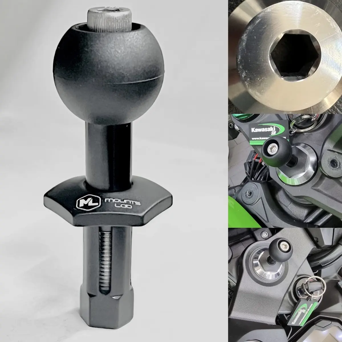 Mounts Lab Ninja Motorcycle Fork Stem Mount with 1-inch Ball for Kawasaki Ninja 12mm Hole | CNC Aluminum & TPU Rubber - view 8