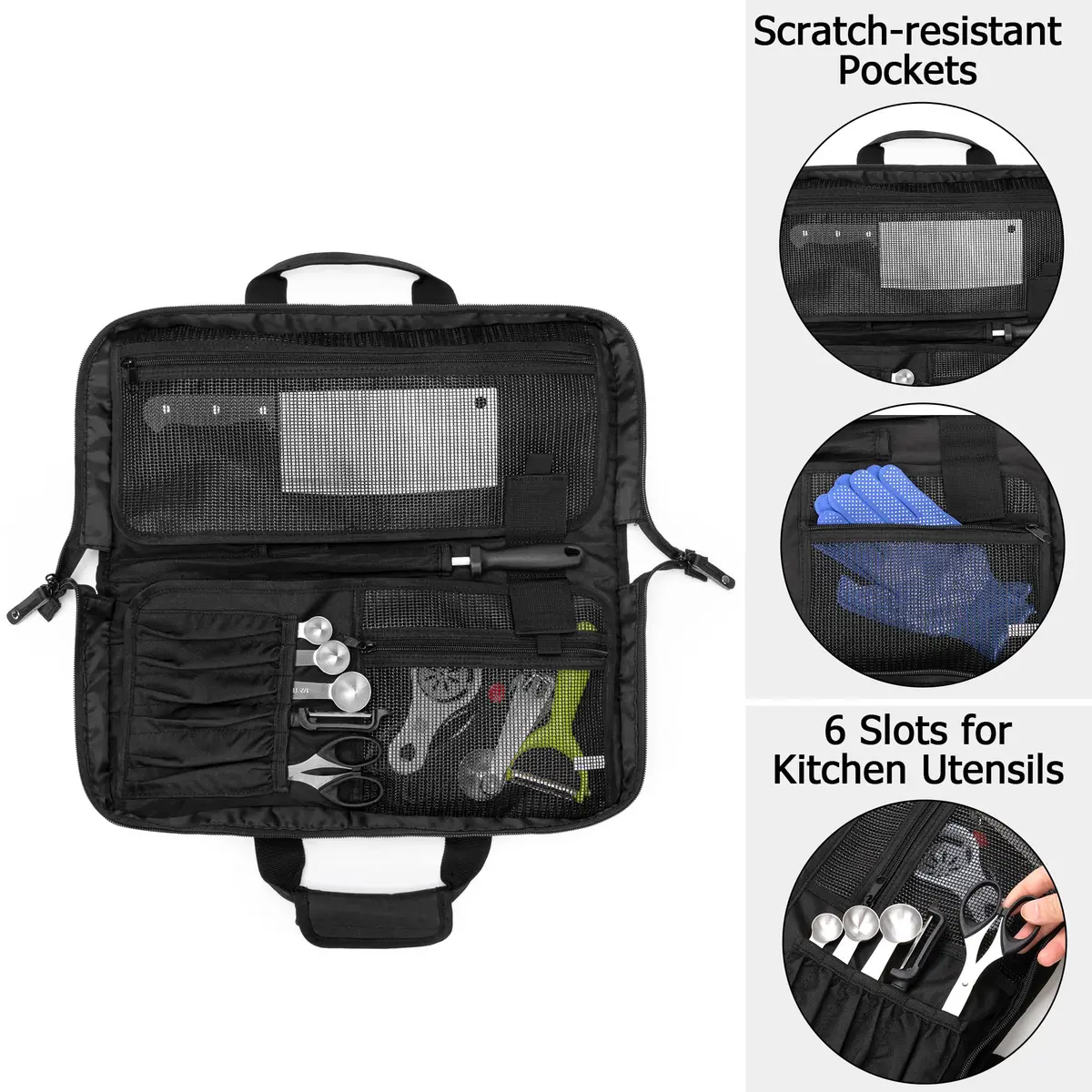 samdew Chef Knife Bag with Lockhole & 17 + 6 Slots | Durable Nylon, 17.5 In, Unisex - view 2