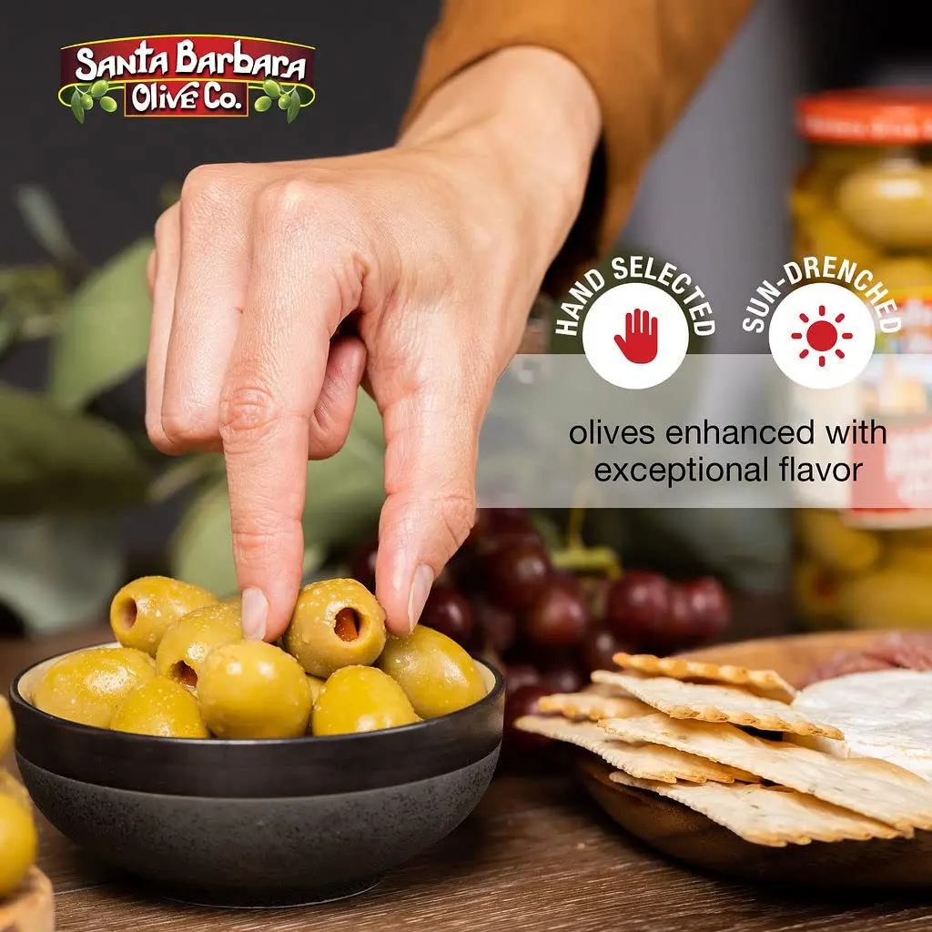 Santa Barbara Olive Co Green Olives Pitted Anchovy Stuffed 3 Pack | Perfect for Charcuterie & Salads - view 7