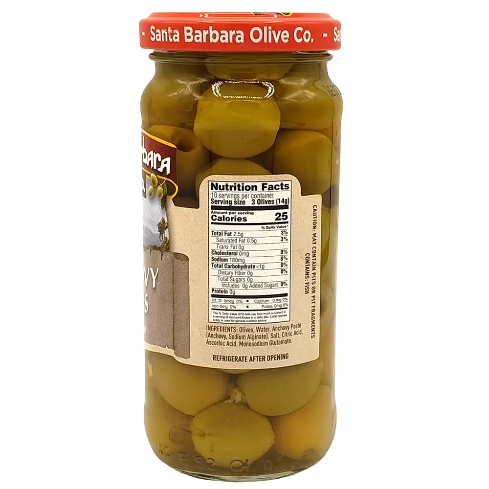 Santa Barbara Olive Co Green Olives Pitted Anchovy Stuffed 3 Pack | Perfect for Charcuterie & Salads - view 2