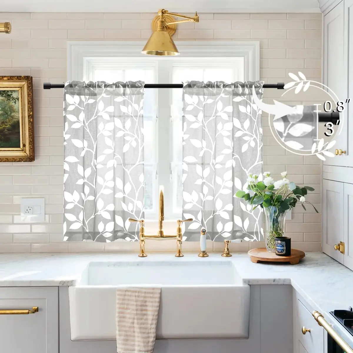 XTMYI Small Door Curtains, Patterned Printed Sidelight Sheer, 36 Inch Length | Modern Geometric Design - view 4