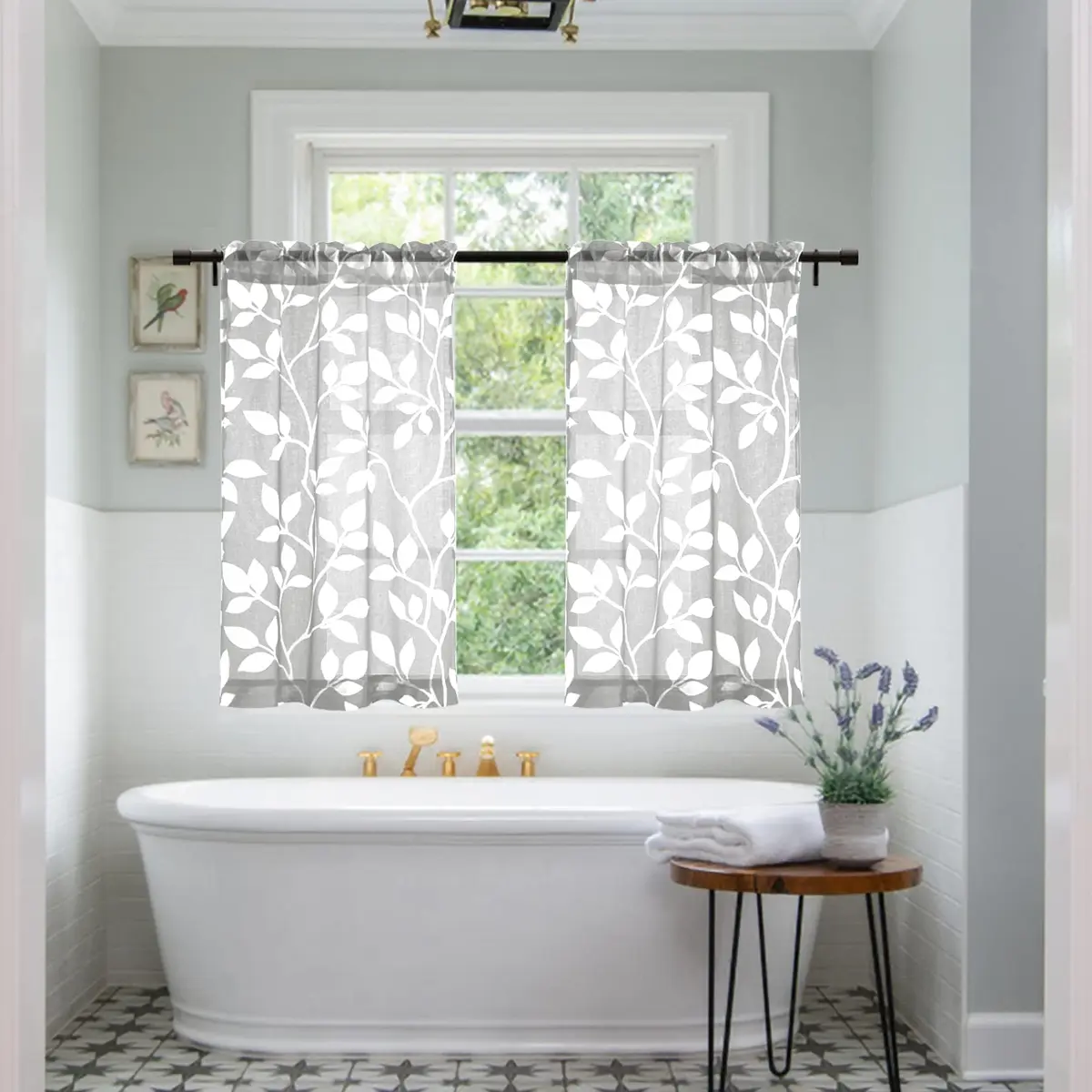 XTMYI Small Door Curtains, Patterned Printed Sidelight Sheer, 36 Inch Length | Modern Geometric Design - view 3