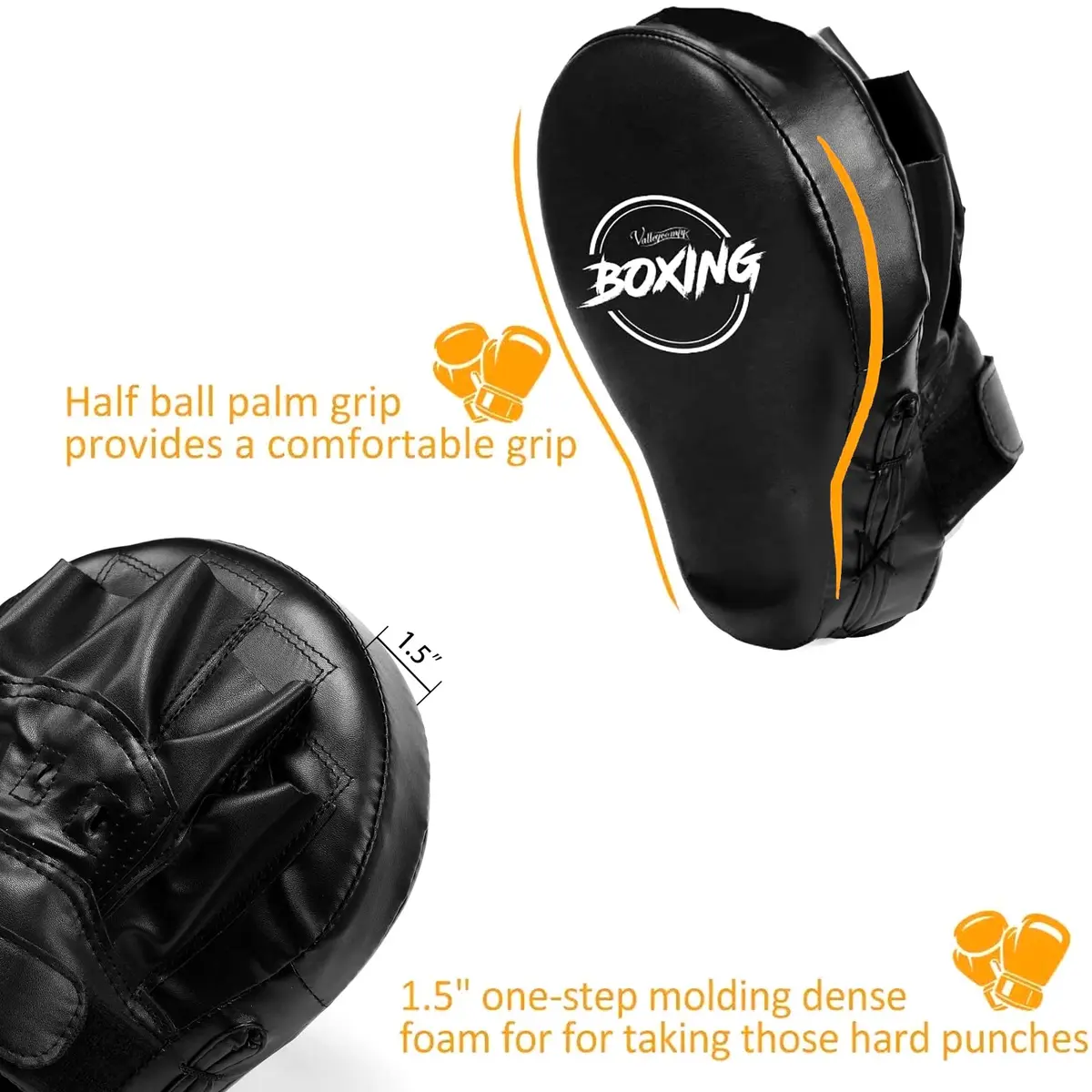 Valleycomfy Boxing Pads Curved Focus Mitts for Men Women | Leather, Shock-Absorbing Padding, Adjustable Fit - view 6
