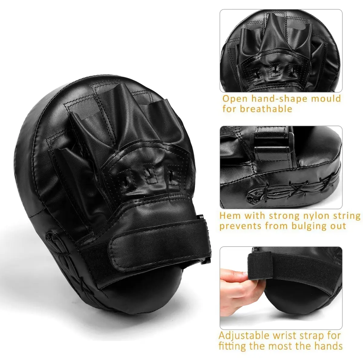 Valleycomfy Boxing Pads Curved Focus Mitts for Men Women | Leather, Shock-Absorbing Padding, Adjustable Fit - view 3