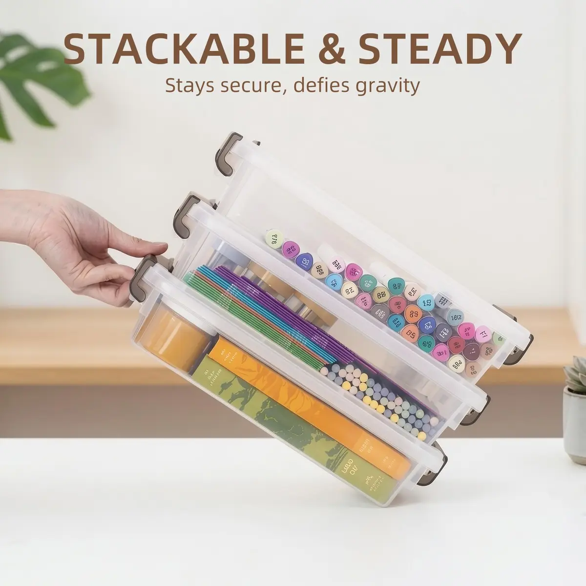 Citylife 3.3 Qt Storage Bins with Lids | Stackable Plastic Organizer for Office & School Supplies - view 5