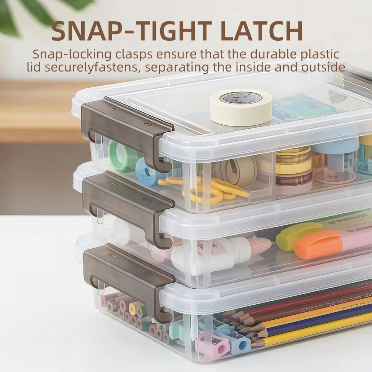 Citylife 3.3 Qt Storage Bins with Lids | Stackable Plastic Organizer for Office & School Supplies - view 3