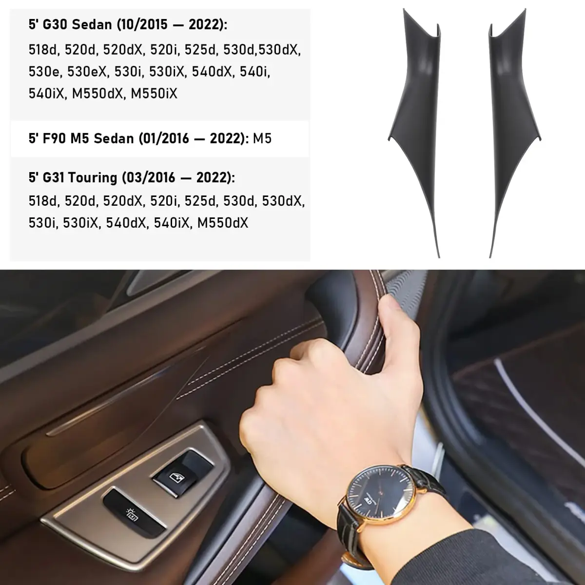 Jaronx BMW 5 Series G30 G31 F90 M5 Door Handle Covers 2017-2022 (2-Piece Set, Black) - view 2