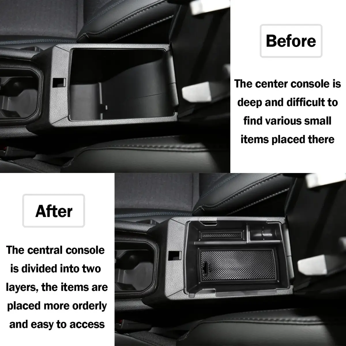 TACOBRO Black Center Console Organizer Tray for Jeep Compass 2022-2025 | Secondary Storage Divider with USB Hole - view 5