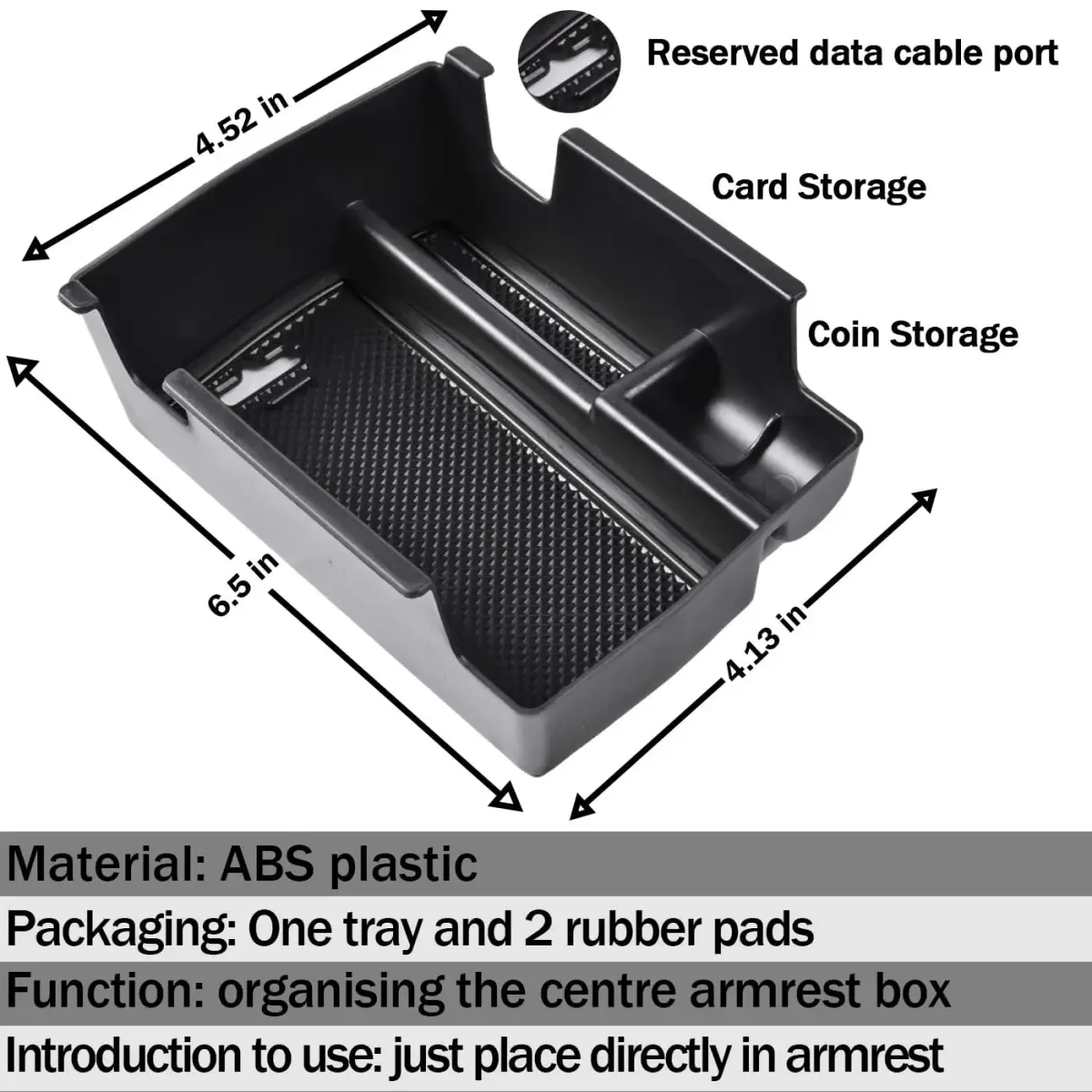 TACOBRO Black Center Console Organizer Tray for Jeep Compass 2022-2025 | Secondary Storage Divider with USB Hole - view 2