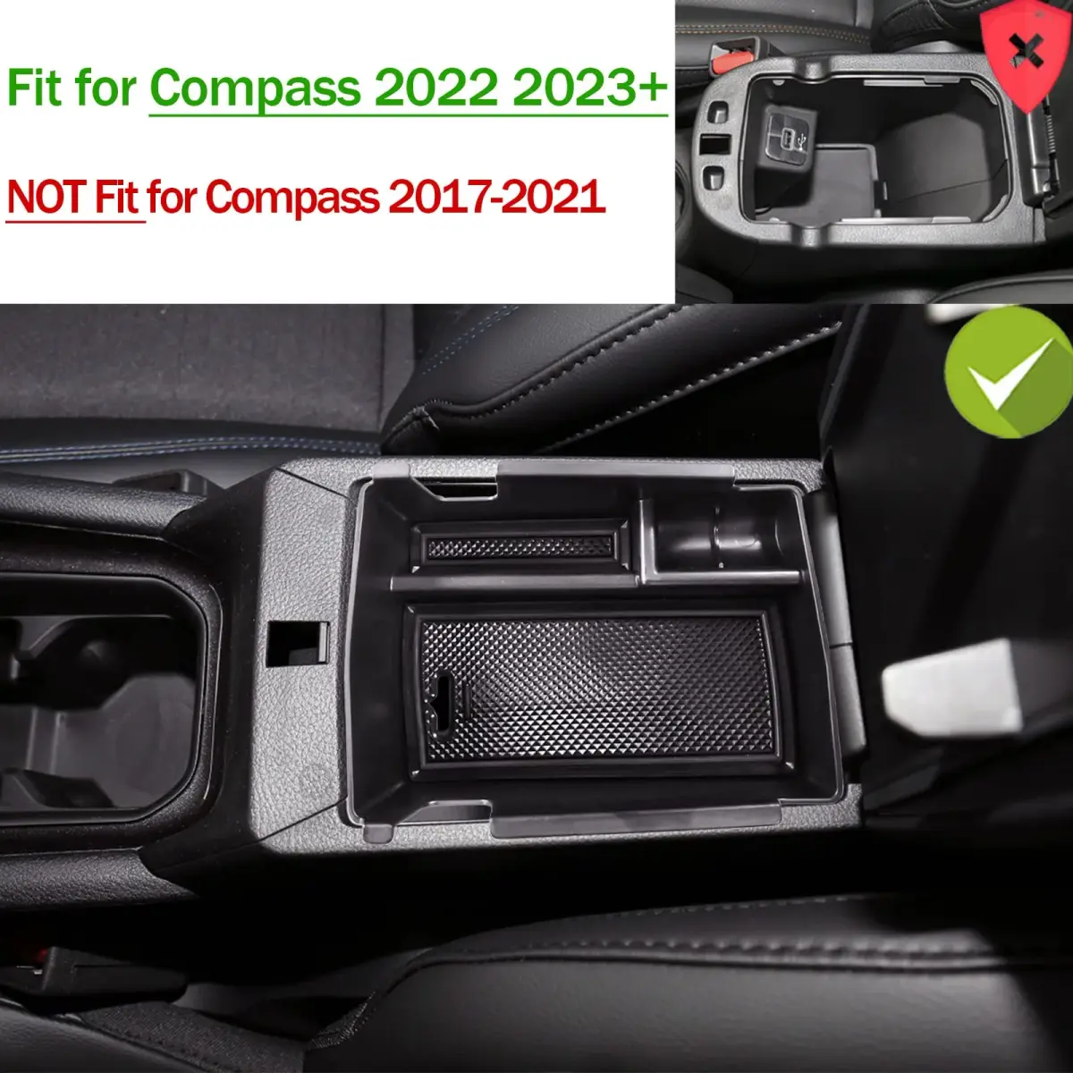 TACOBRO Black Center Console Organizer Tray for Jeep Compass 2022-2025 | Secondary Storage Divider with USB Hole - view 4