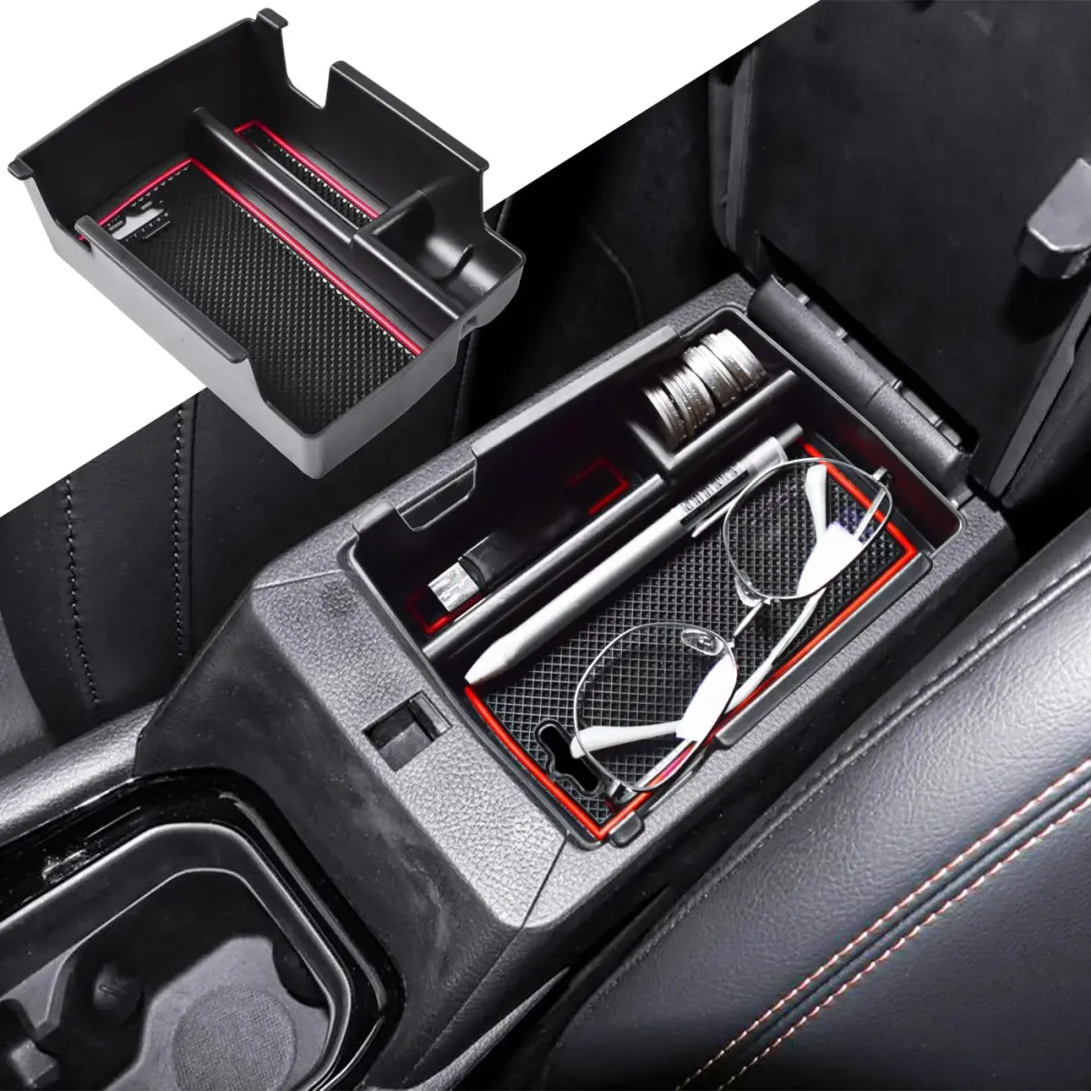 TACOBRO Red Center Console Organizer Tray for Jeep Compass 2022-2025 | Fits OEM Console - main product image