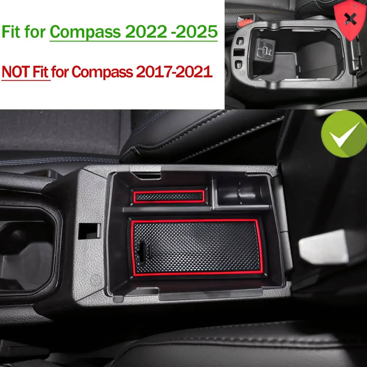 TACOBRO Red Center Console Organizer Tray for Jeep Compass 2022-2025 | Fits OEM Console - view 4