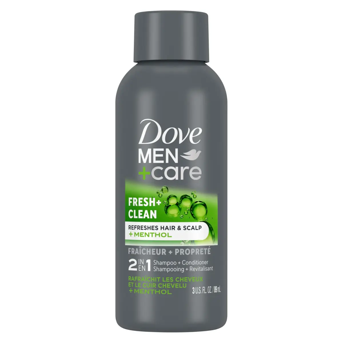 Dove Men+Care Fresh & Clean 2-in-1 Shampoo & Conditioner Travel Size 88ml (3 Fl Oz) | Strengthens Thinning Hair - main product image
