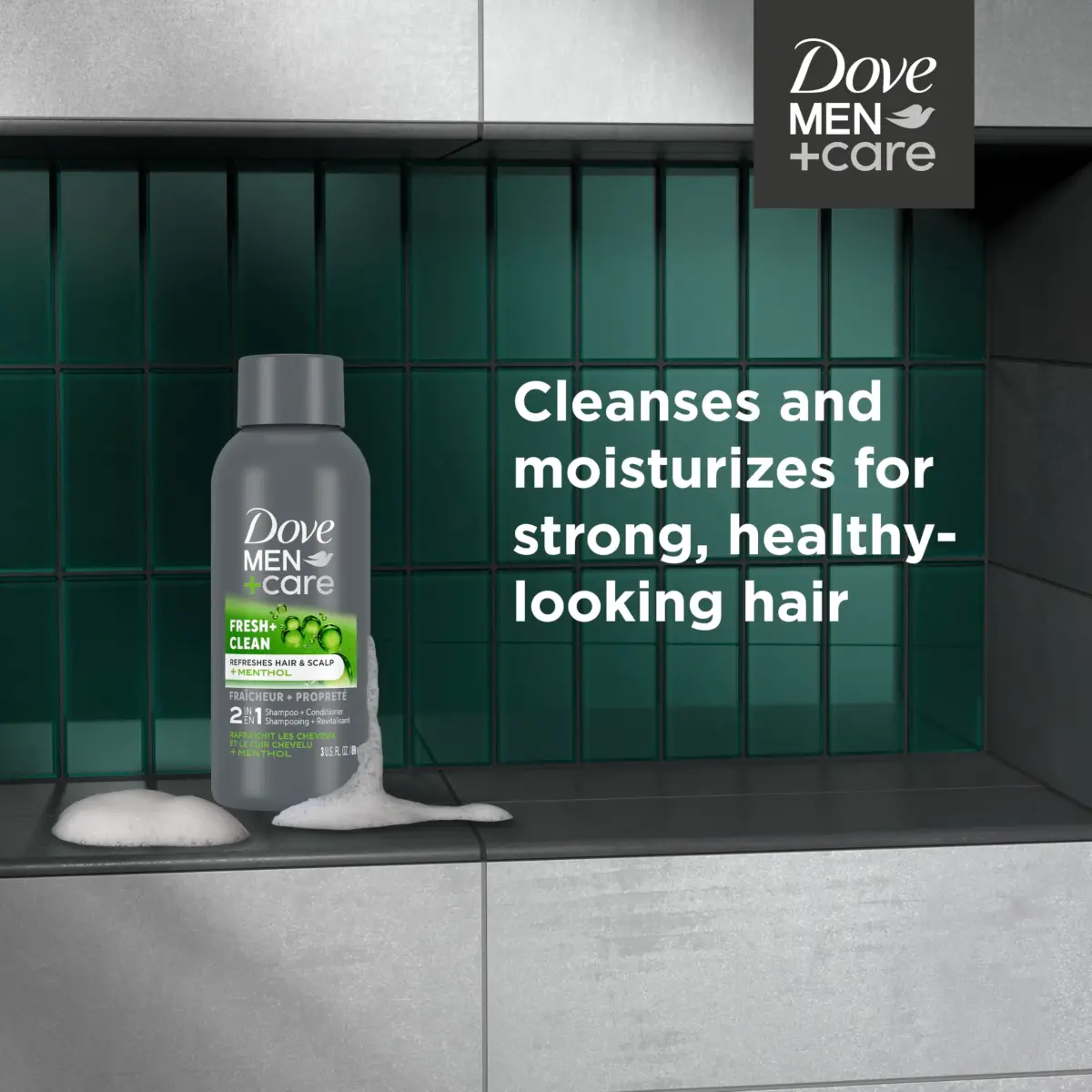 Dove Men+Care Fresh & Clean 2-in-1 Shampoo & Conditioner Travel Size 88ml (3 Fl Oz) | Strengthens Thinning Hair - view 3