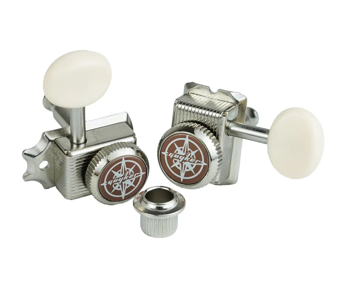 Guyker 6 Inline Vintage Guitar Locking Tuners 15:1 Gear Ratio, Nickel with Cream Handle | Nickel Plated Metal Tuning Pegs for Electric, Acoustic Guitars - view 5