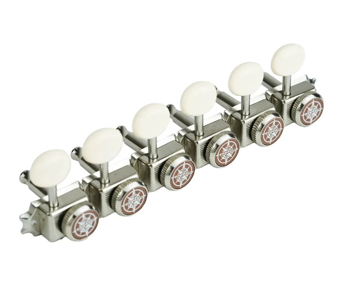 Guyker 6 Inline Vintage Guitar Locking Tuners 15:1 Gear Ratio, Nickel with Cream Handle | Nickel Plated Metal Tuning Pegs for Electric, Acoustic Guitars - view 3