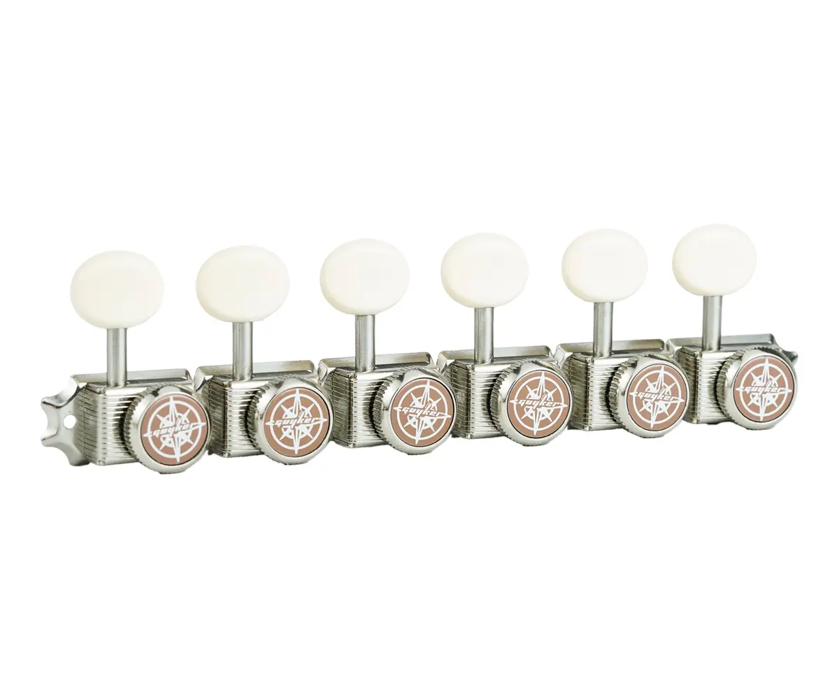 Guyker 6 Inline Vintage Guitar Locking Tuners 15:1 Gear Ratio, Nickel with Cream Handle | Nickel Plated Metal Tuning Pegs for Electric, Acoustic Guitars - view 4