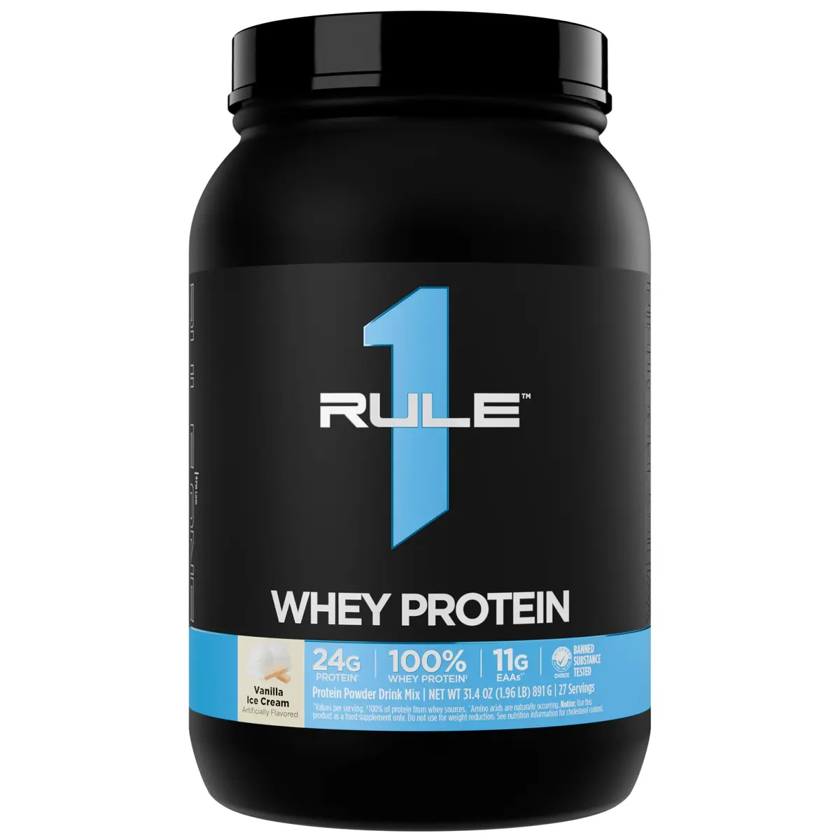 Rule 1 Proteins Whey Protein Powder Vanilla Ice Cream 2 Pound | 24g Protein, BCAAs, USA Made - main product image