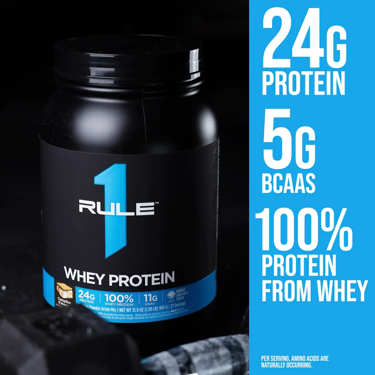 Rule 1 Proteins Whey Protein Powder Vanilla Ice Cream 2 Pound | 24g Protein, BCAAs, USA Made - view 3