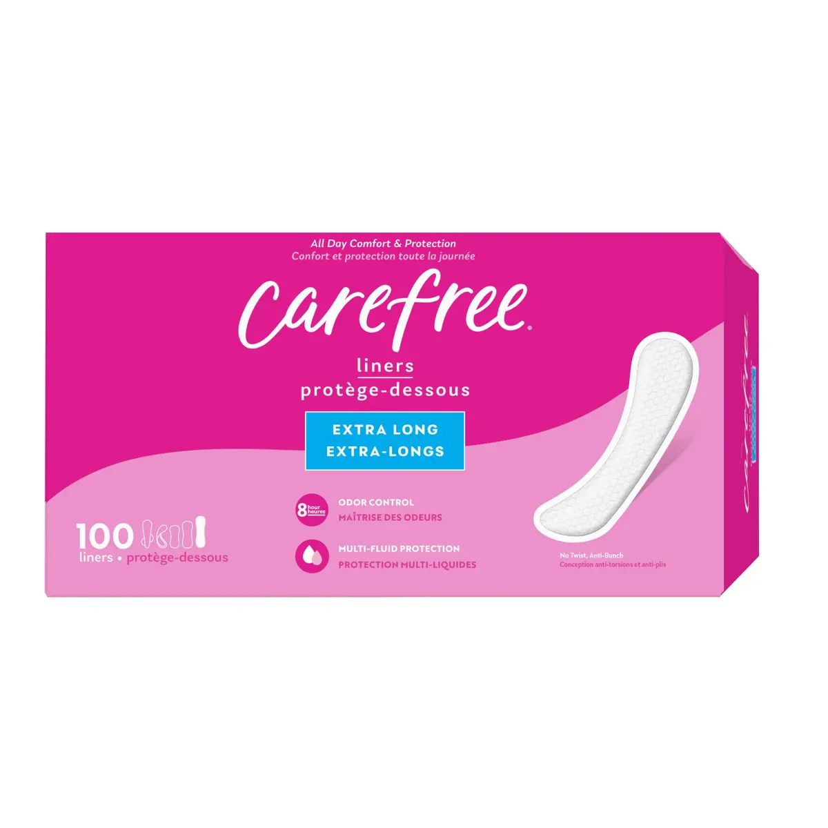 Carefree Extra Long Unscented Panty Liners, 100 Count | 20.3 cm (8 inch) Daily Protection - view 9