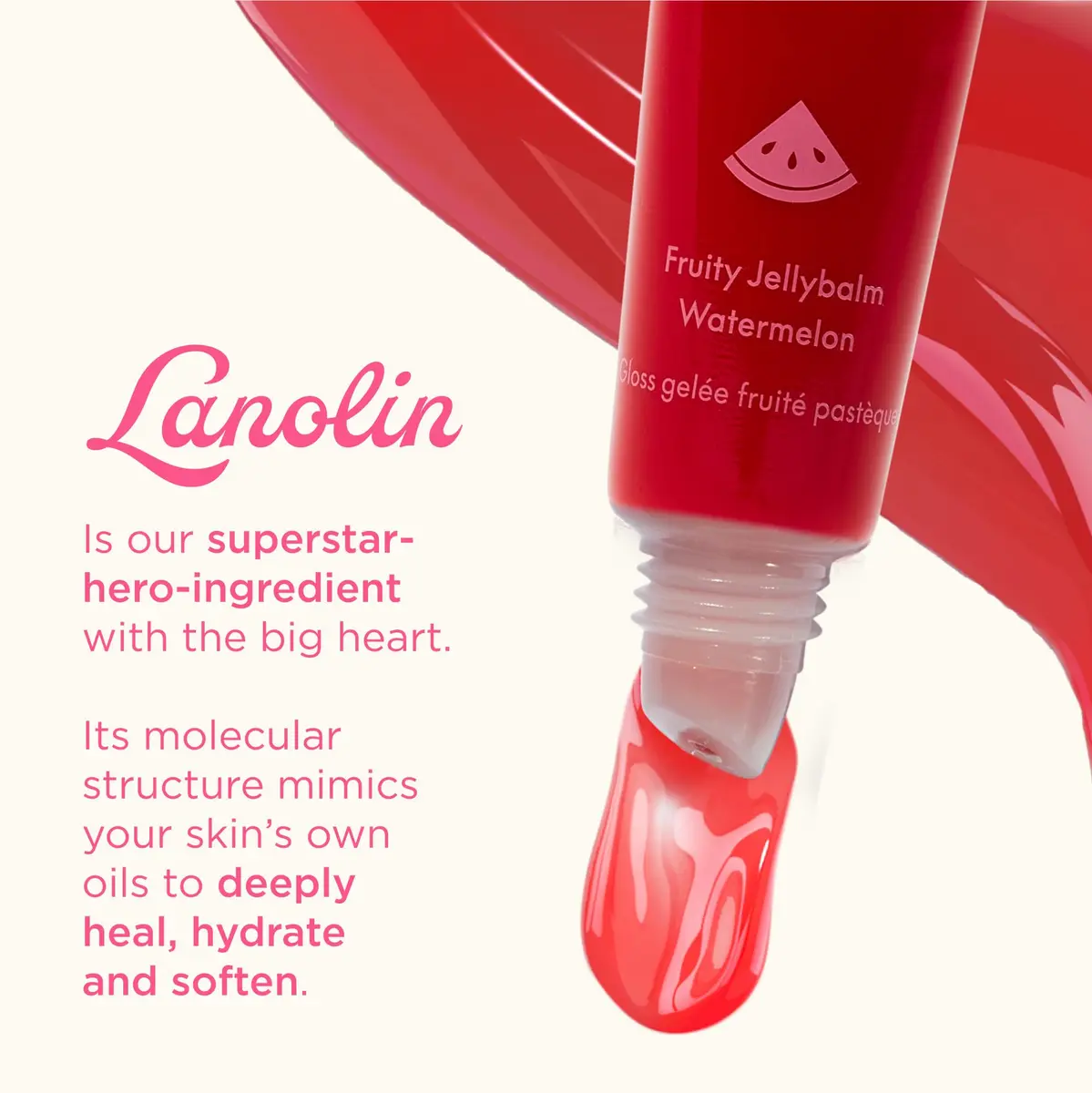 Lanolips Fruity Jellybalm - Tinted Lip Balm & Jelly Lip Gloss Watermelon 10g | Moisturizing Lanolin Lip Makeup - view 4