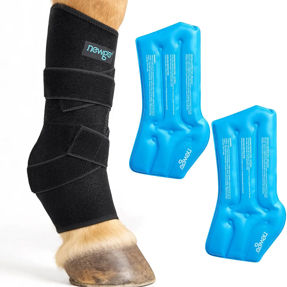 NEWGO Horse Ice Pack, 16.7"x 15" Contoured Wrap with 2 Gel Packs | Soft Neoprene Cover for Soft Tissue Relief - main product image