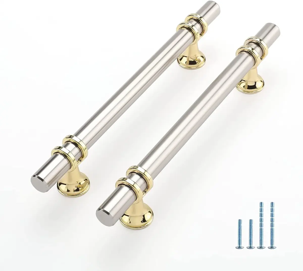 Leulan Brushed Nickel and Gold Cabinet Handles 5 Inch (128mm) | 10 Pack Two-Tone Kitchen Hardware - main product image