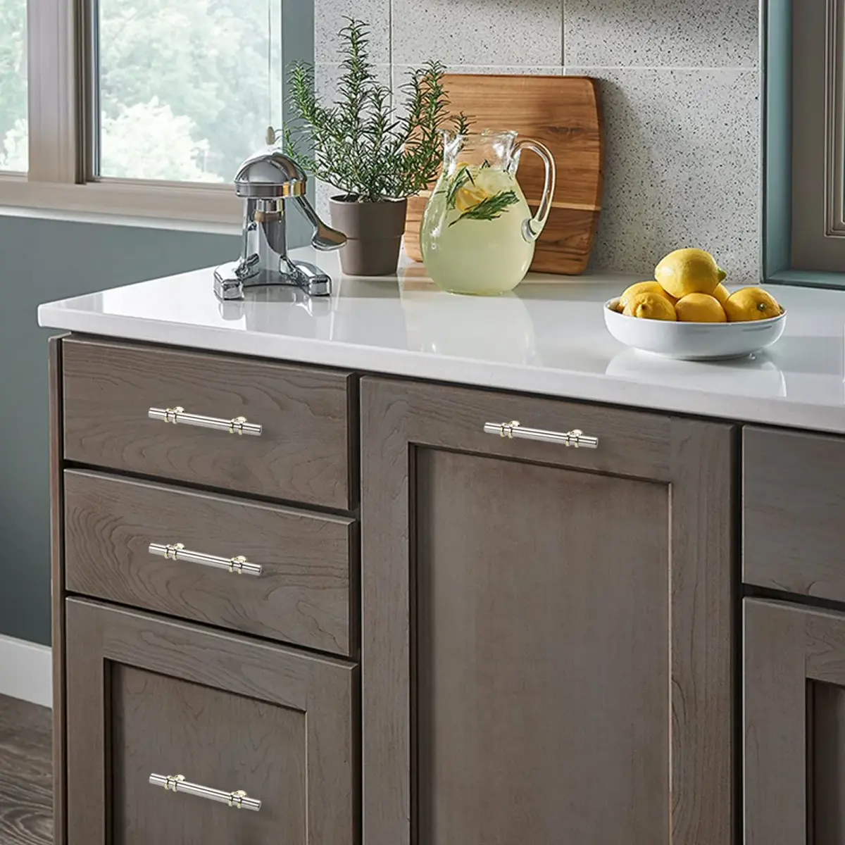 Leulan Brushed Nickel and Gold Cabinet Handles 5 Inch (128mm) | 10 Pack Two-Tone Kitchen Hardware - view 8