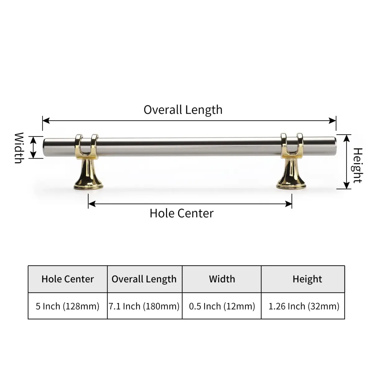 Leulan Brushed Nickel and Gold Cabinet Handles 5 Inch (128mm) | 10 Pack Two-Tone Kitchen Hardware - view 4