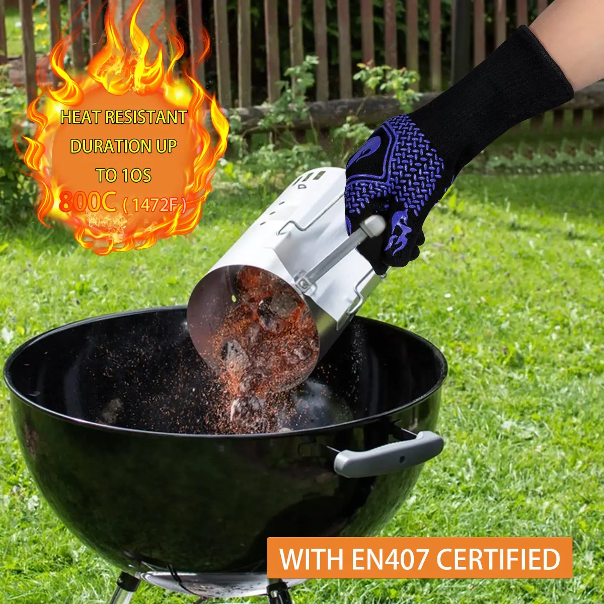 DKHDBD Heat Resistant BBQ Gloves 1472°F/800°C, 35.5cm (14in) Blue, 2-Pack | Ultra-High Strength Aramid Fiber & Silicone Grip - view 5
