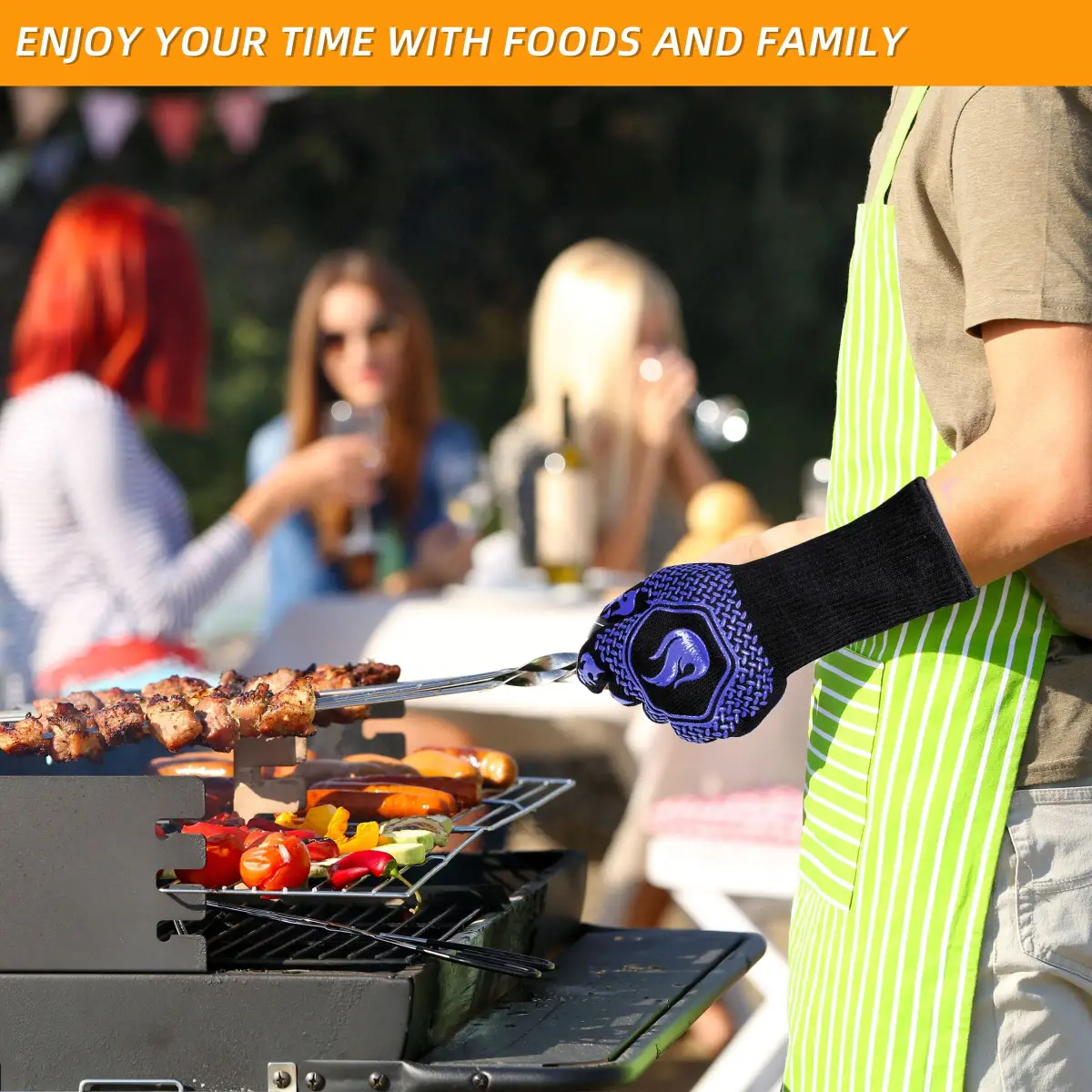 DKHDBD Heat Resistant BBQ Gloves 1472°F/800°C, 35.5cm (14in) Blue, 2-Pack | Ultra-High Strength Aramid Fiber & Silicone Grip - view 6